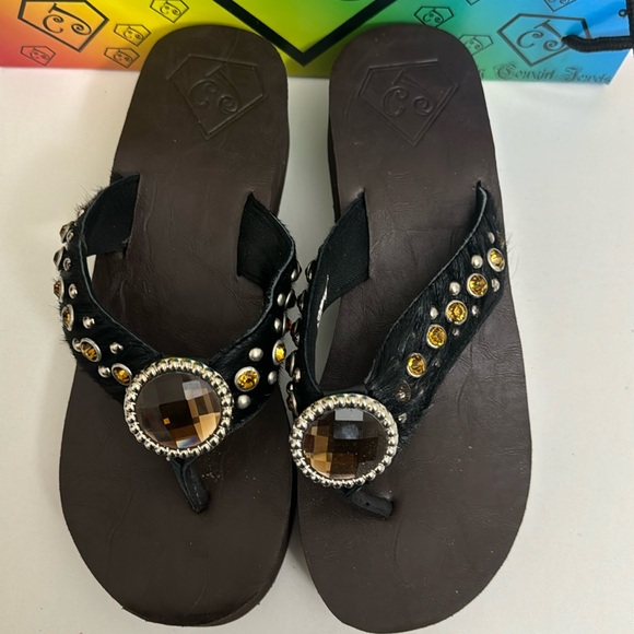 Cowgirl Jewels Horse Hair Wedge Flip Flops (CJ42AMBER) - Picture 2 of 7